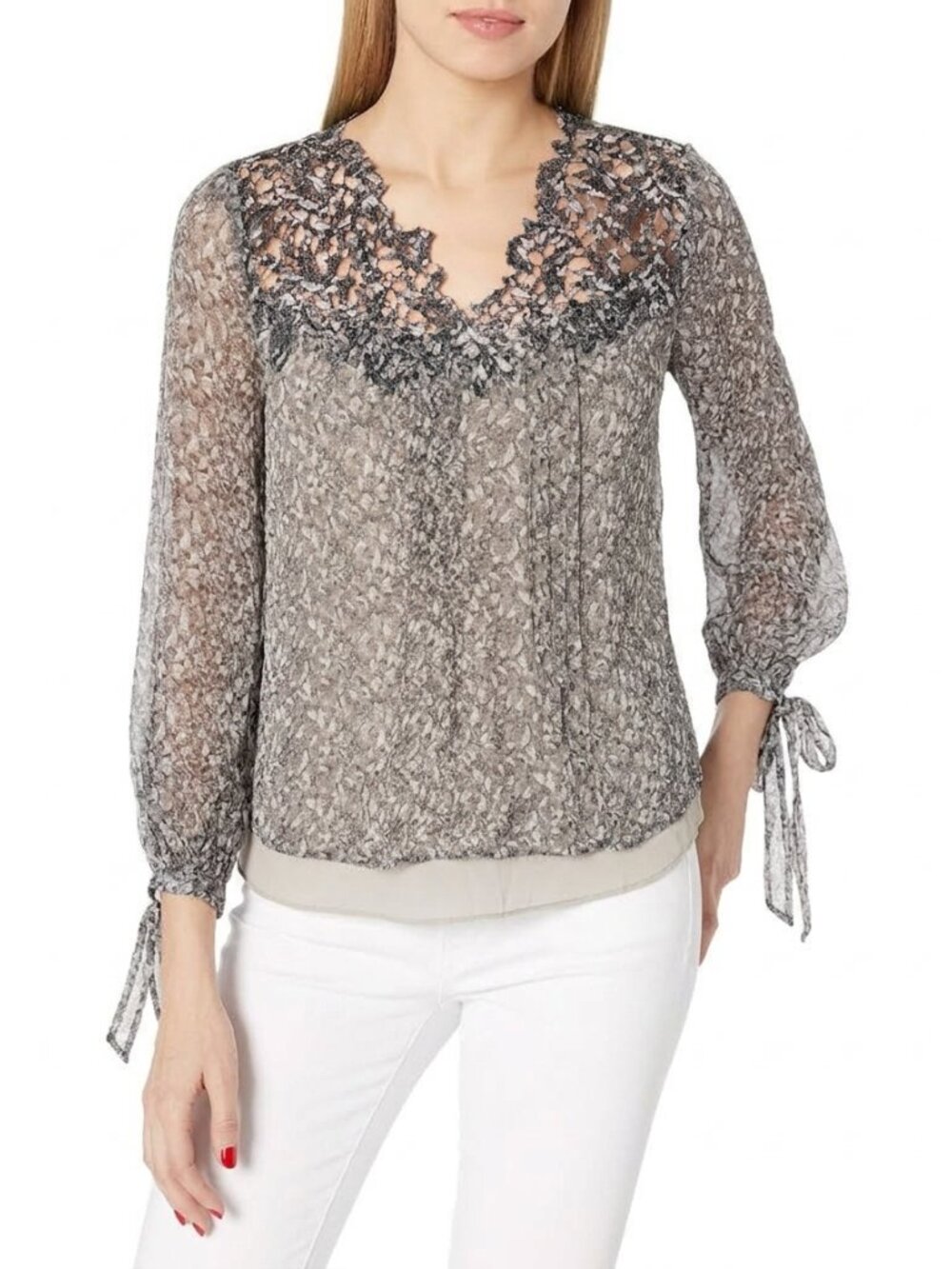 Elie Tahari Brunel­la Blouse Sheer Chiffon Silk Floral Black XS #A4320